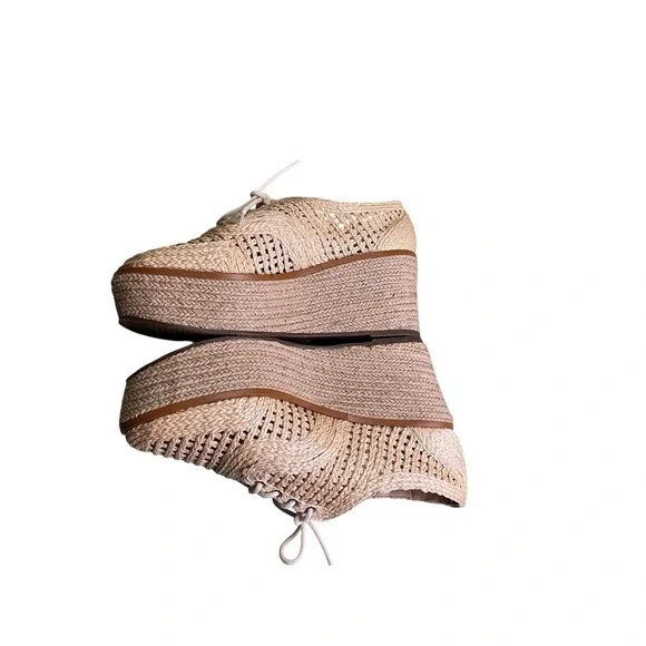 SCHUTZ Jules Woven Raffia Espadrille Lace Up Wedge Platform Shoes Size 8.5 - Picture 6 of 10